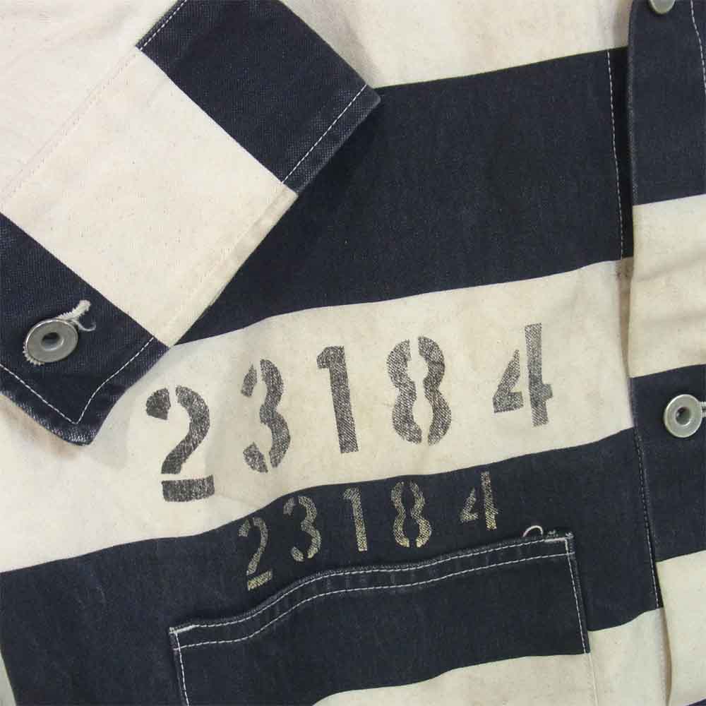 WEIRDO ウィアード WRD-15-SS-01 JAIL COVERALL ジェイル カバーオール ボーダー ジャケット 白×黒系 XL【中古】