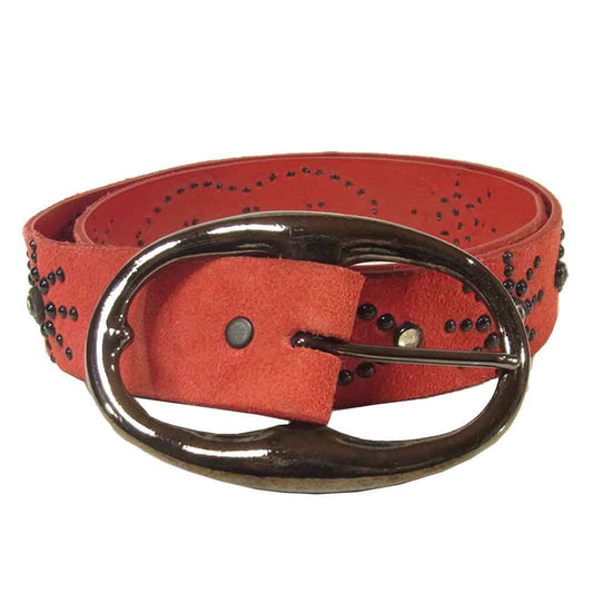 HTC エイチティーシー FLOWER STUDS BELT フラワー スタッズ レザーベルト レッド系【中古】