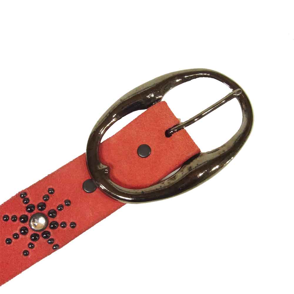 HTC エイチティーシー FLOWER STUDS BELT フラワー スタッズ レザーベルト レッド系【中古】