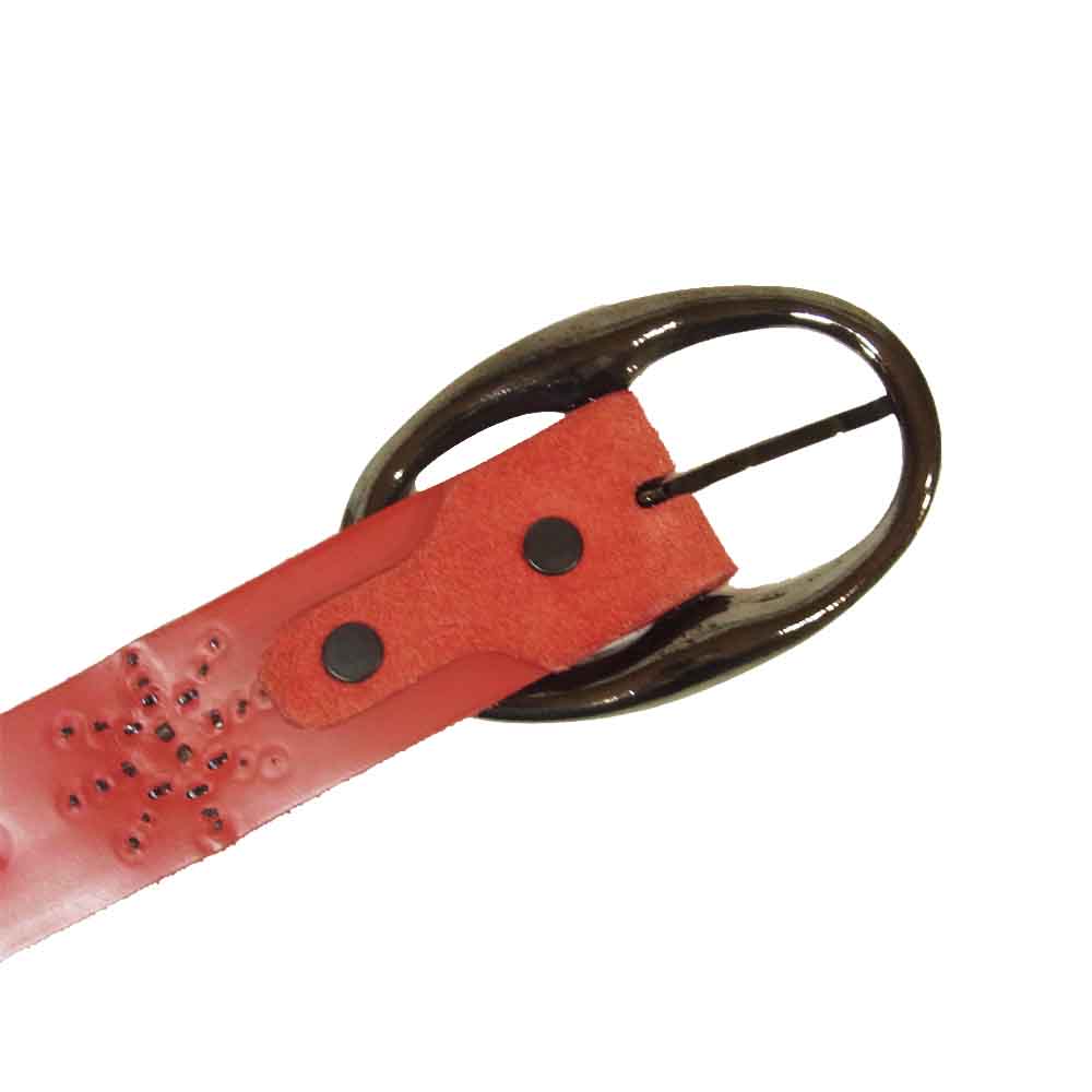 HTC エイチティーシー FLOWER STUDS BELT フラワー スタッズ レザーベルト レッド系【中古】