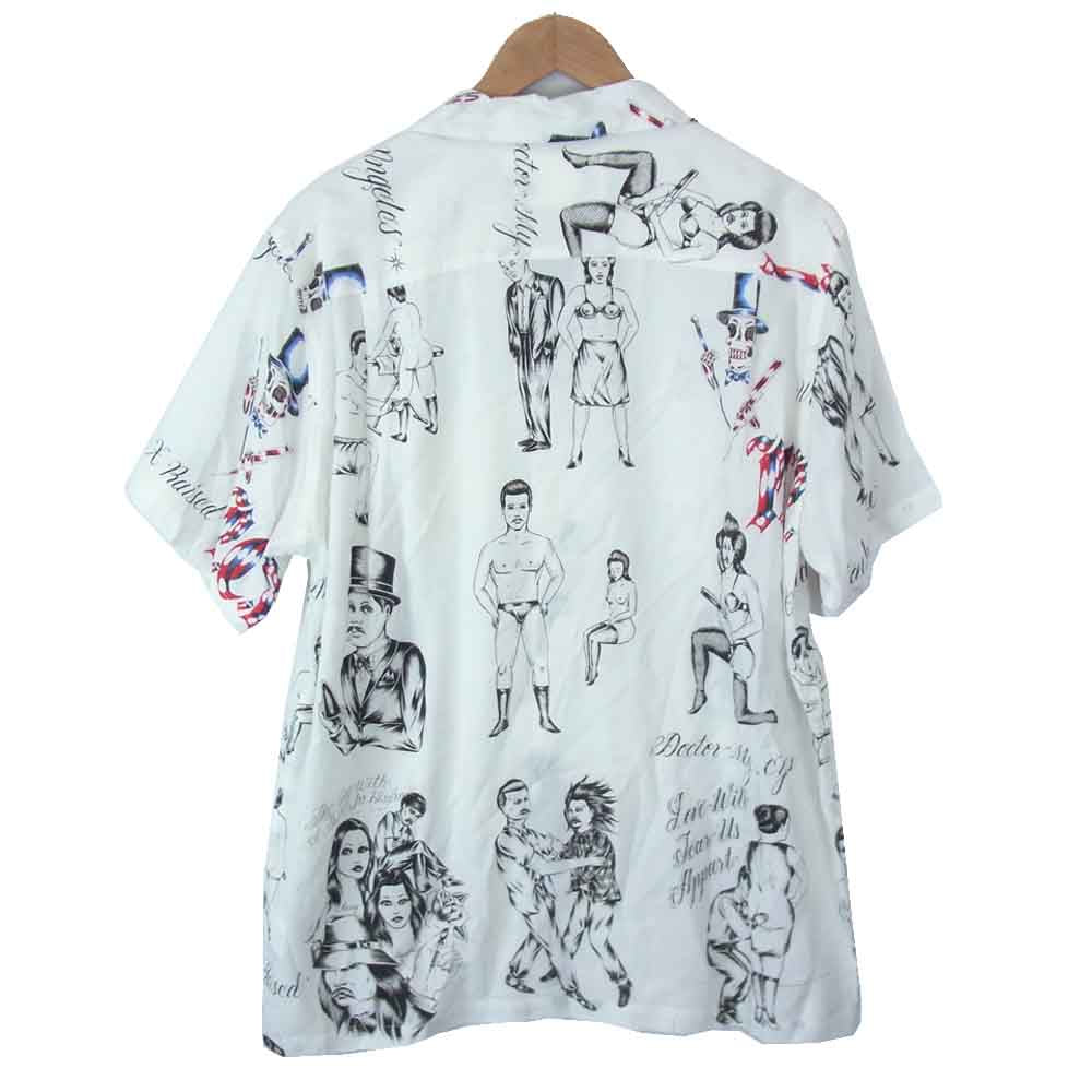 WACKO MARIA ワコマリア B×R-WM-WMS-HI01 BORNXRAISED HAWAIIAN SHIRT ホワイト系 L【極上美品】【中古】
