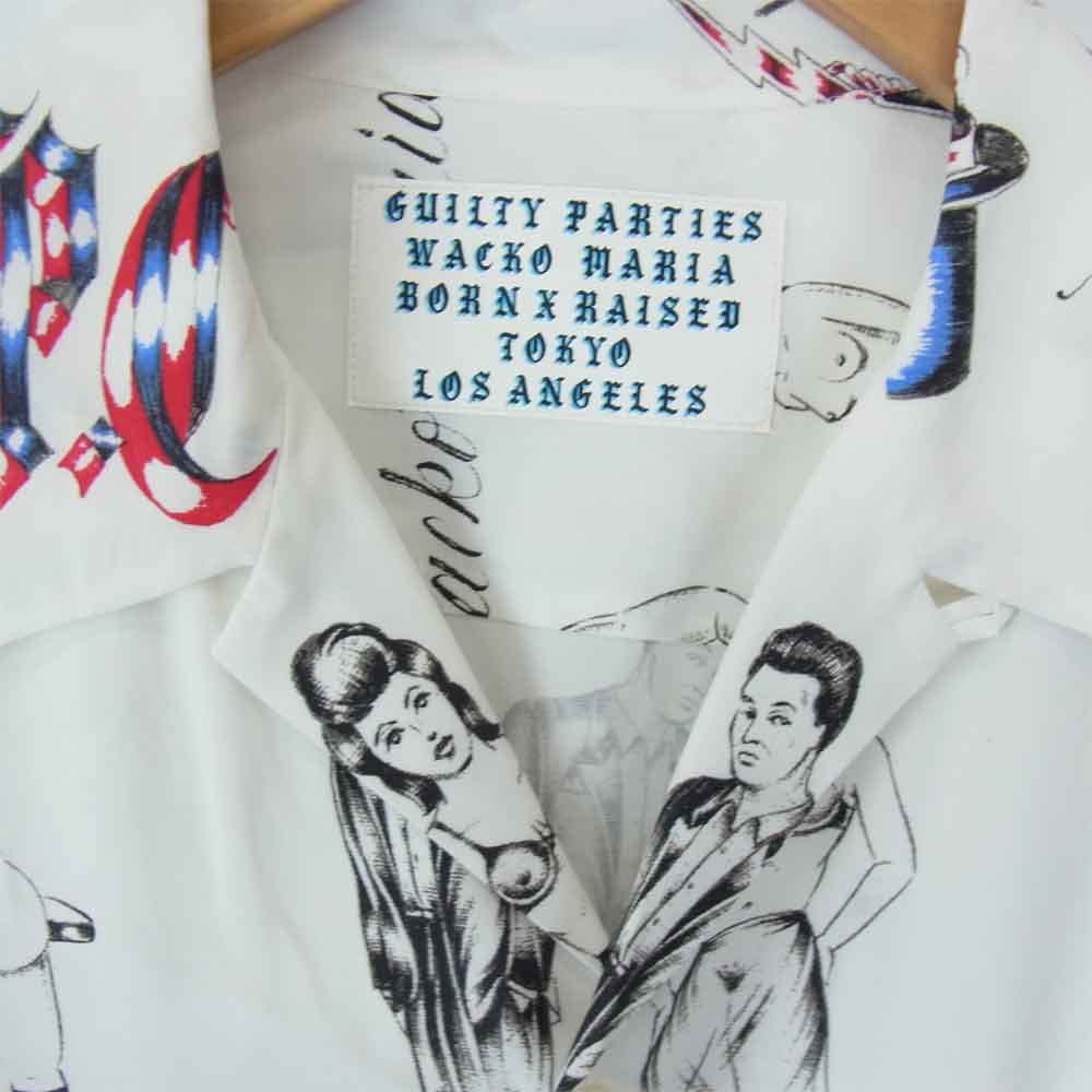 WACKO MARIA ワコマリア B×R-WM-WMS-HI01 BORNXRAISED HAWAIIAN SHIRT ホワイト系 L【極上美品】【中古】