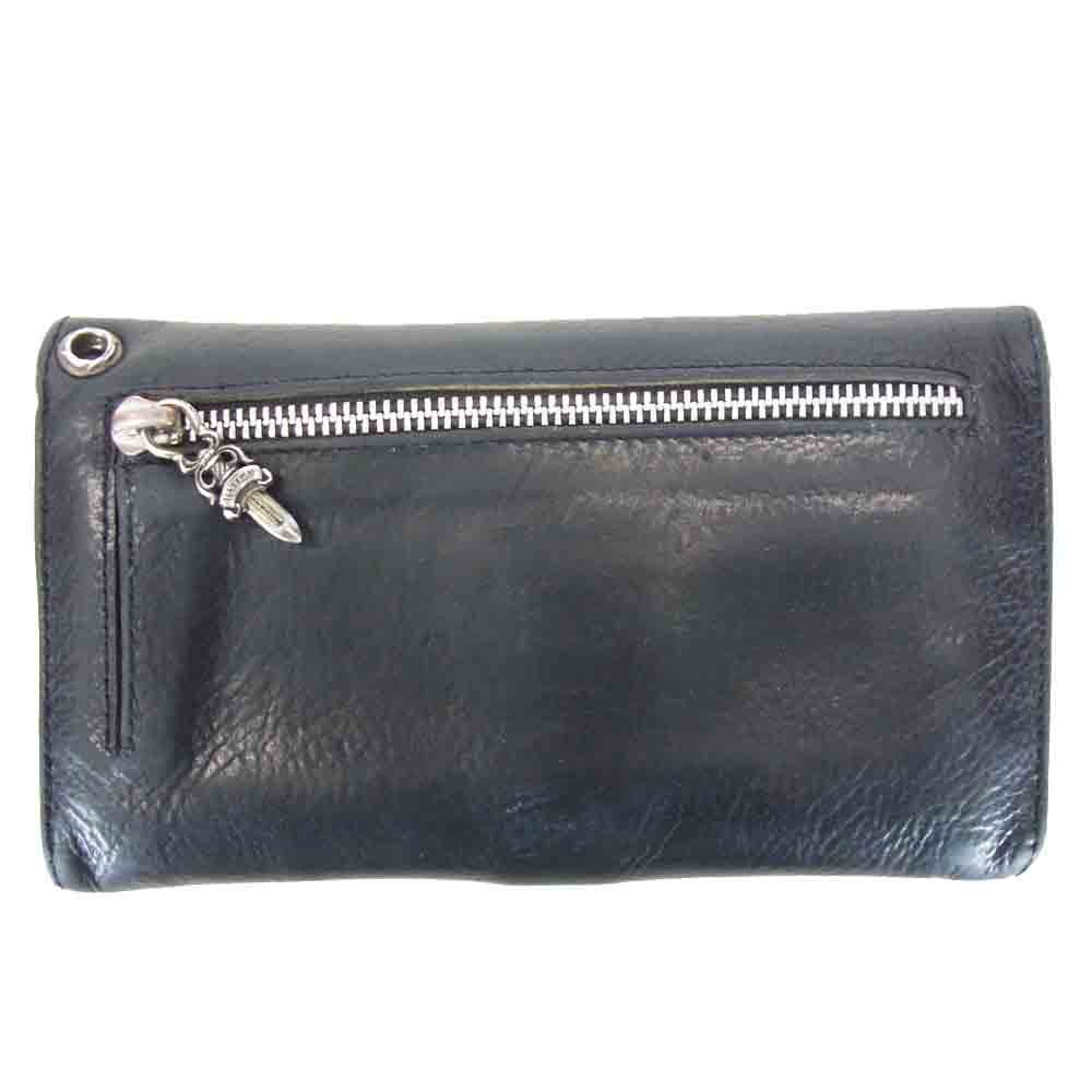 CHROME HEARTS クロムハーツ（原本無） WAVE ウェーブ クロスボール ボタン レザー ウォレット ブラック系【中古】