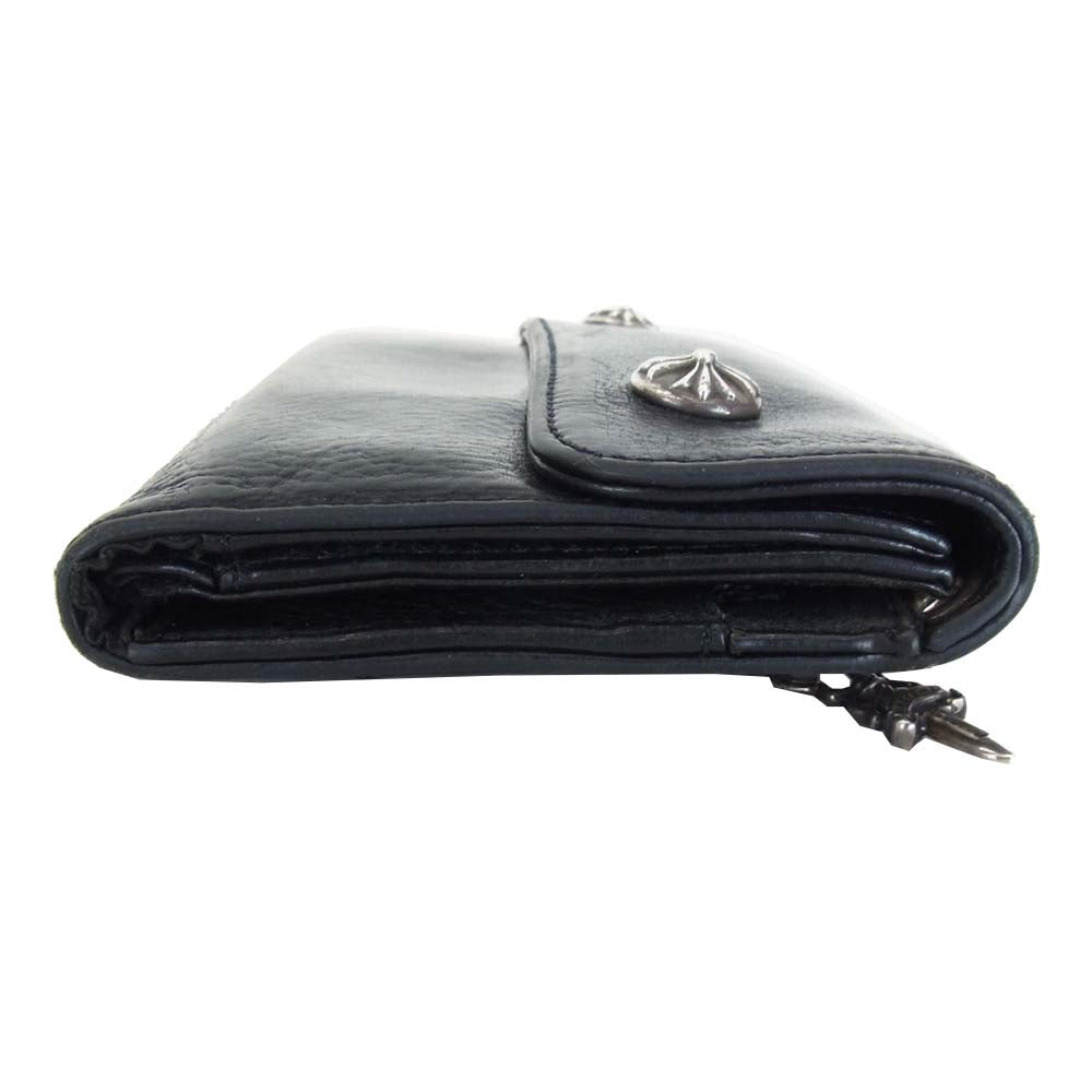CHROME HEARTS クロムハーツ（原本無） WAVE ウェーブ クロスボール ボタン レザー ウォレット ブラック系【中古】