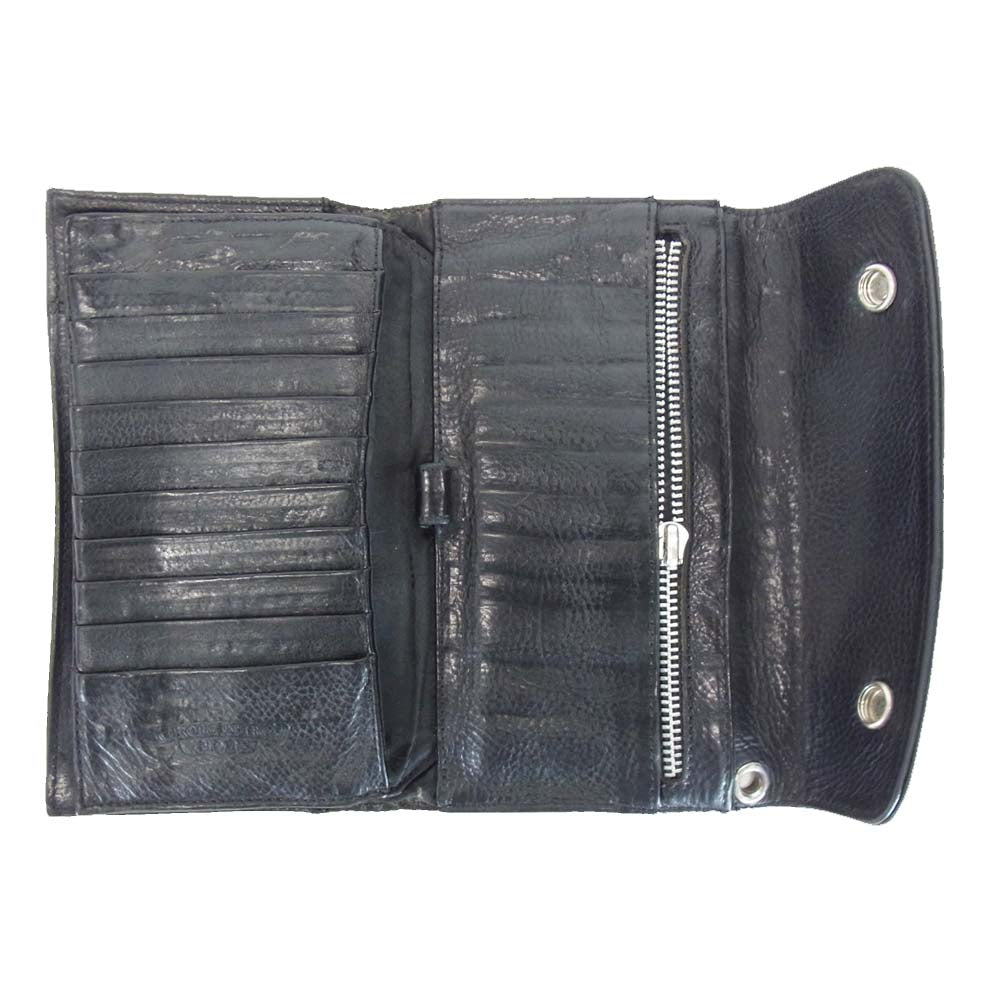 CHROME HEARTS クロムハーツ（原本無） WAVE ウェーブ クロスボール ボタン レザー ウォレット ブラック系【中古】