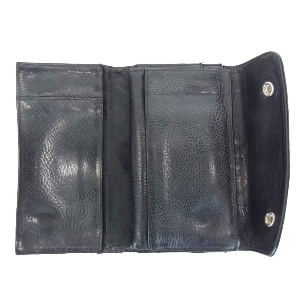 CHROME HEARTS クロムハーツ（原本無） WAVE ウェーブ クロスボール ボタン レザー ウォレット ブラック系【中古】