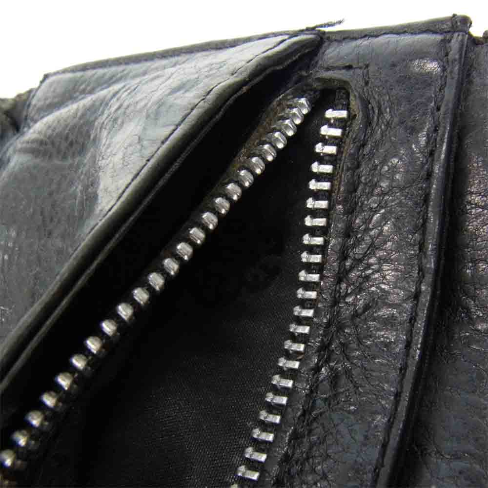 CHROME HEARTS クロムハーツ（原本無） WAVE ウェーブ クロスボール ボタン レザー ウォレット ブラック系【中古】