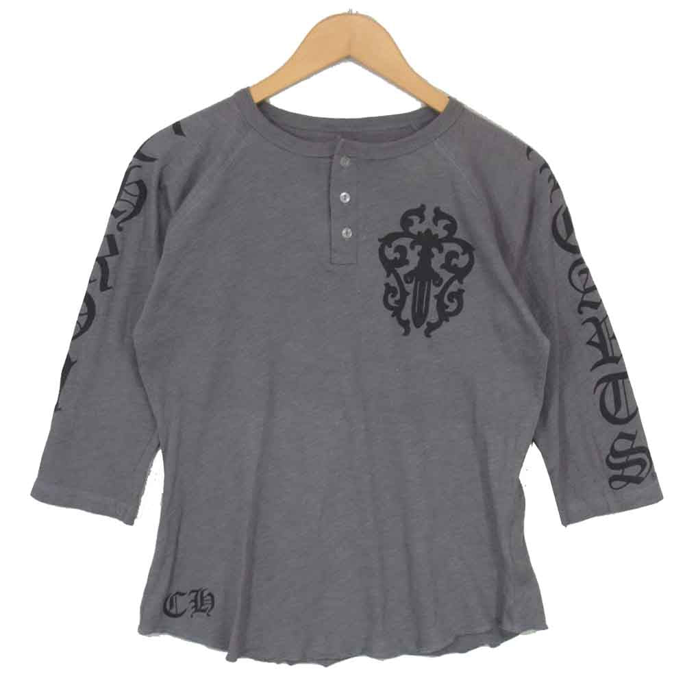 CHROME HEARTS クロムハーツ（原本無） ロゴ セメタリー バックプリント ヘンリーネック 七分丈 カットソー グレー系【中古】