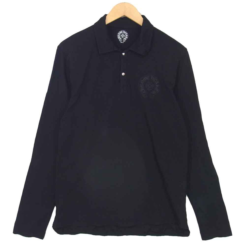 CHROME HEARTS クロムハーツ（原本無） クロスボールボタン 胸ロゴプリント 長袖 ポロシャツ ブラック系 S【中古】
