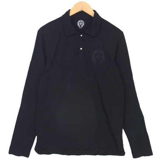 CHROME HEARTS クロムハーツ（原本無） クロスボールボタン 胸ロゴプリント 長袖 ポロシャツ ブラック系 S【中古】