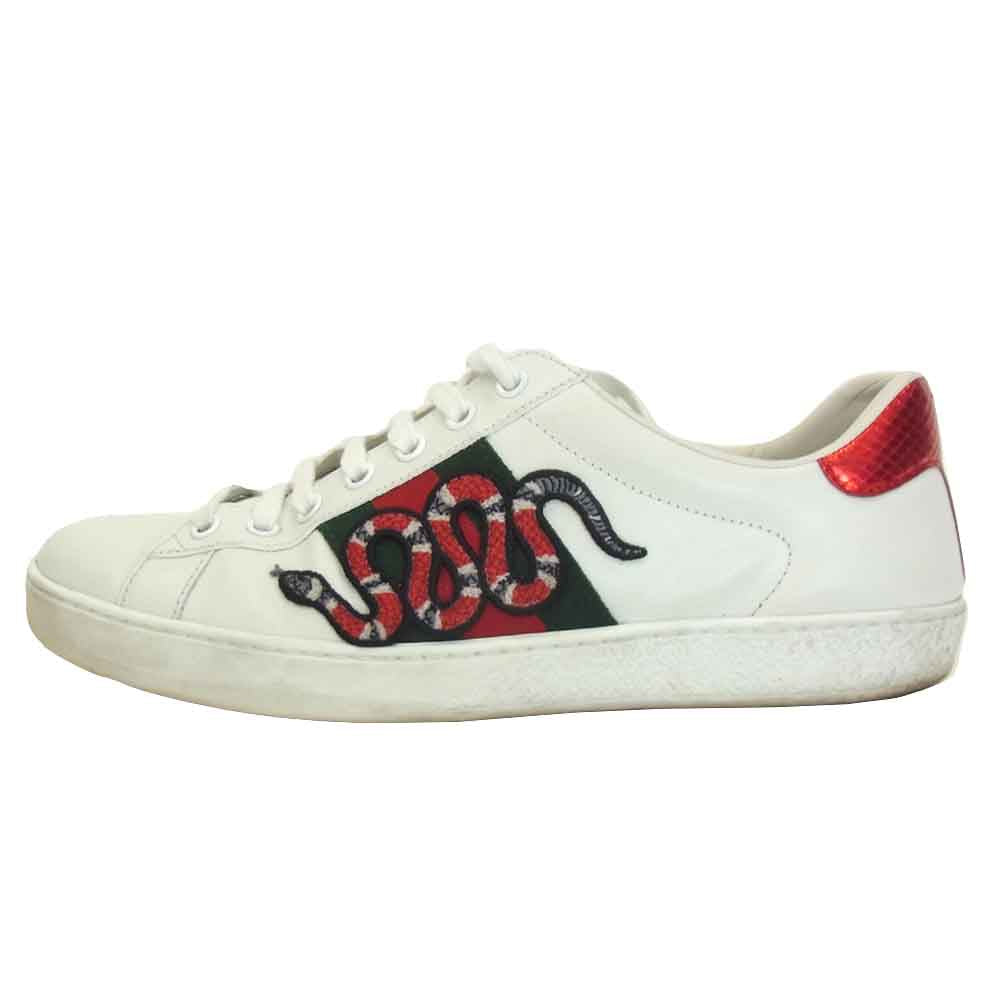 GUCCI グッチ 456230 Embroidered Snake エンブロイダリー スネーク ローカットスニーカー ホワイト系 グリーン系 6.5【中古】