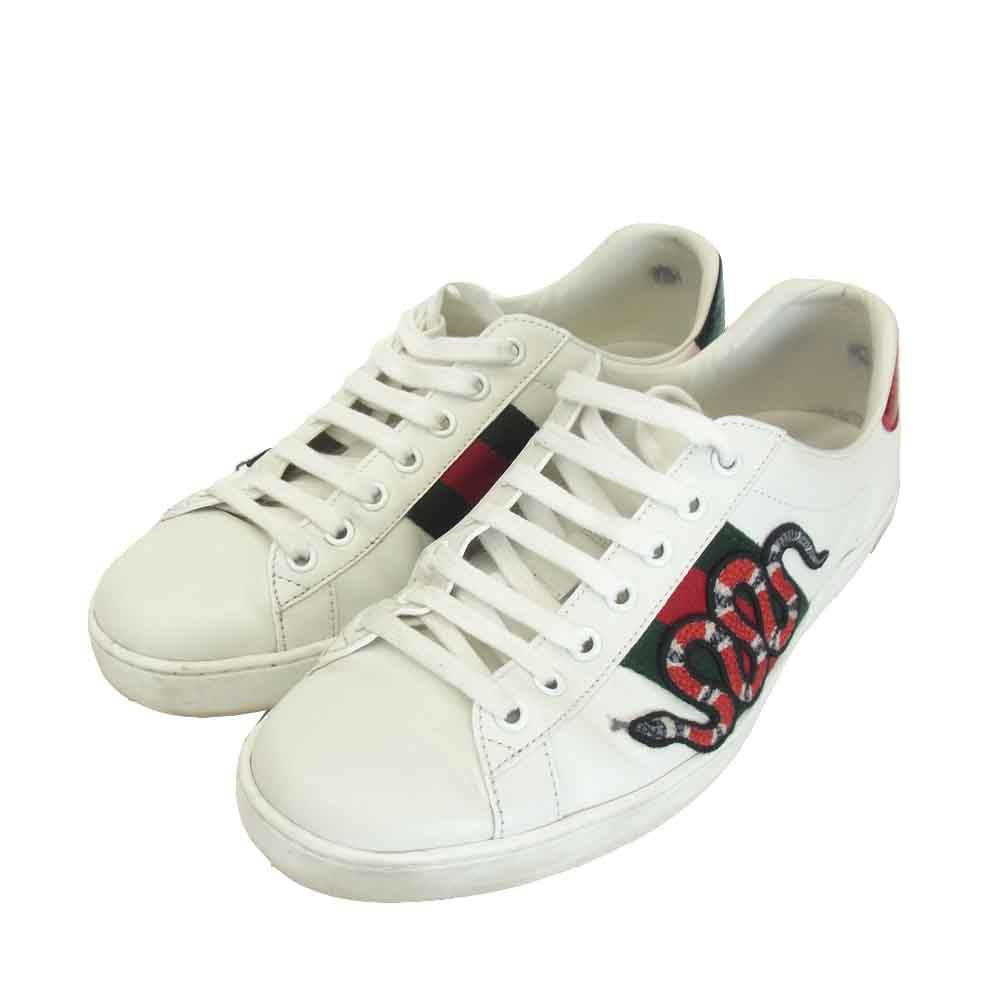 GUCCI グッチ 456230 Embroidered Snake エンブロイダリー スネーク ローカットスニーカー ホワイト系 グリーン系 6.5【中古】