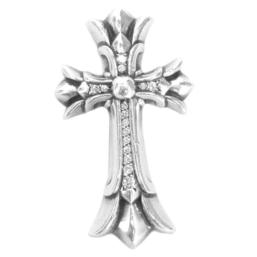 CHROME HEARTS クロムハーツ（原本無） ダブル CH クロス パヴェ ダイヤ ペンダント ネックレス トップ シルバー系【中古】