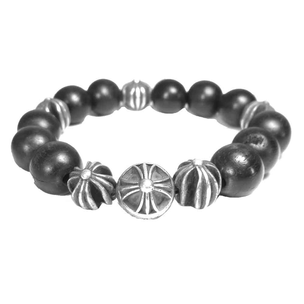 CHROME HEARTS クロムハーツ（原本無） 12mm BEAD ウッド ビーズ ブレスレット ブラック系【中古】