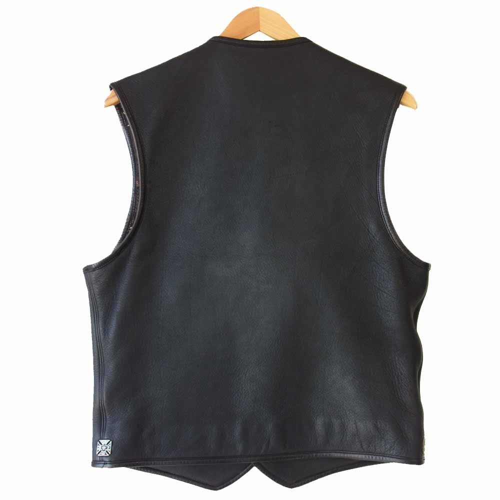 BILL WALL LEATHER ビルウォールレザー Bクラウンボタン マリブクロス スカル 裏地チャイナシルク レザー ベスト ブラック系【中古】