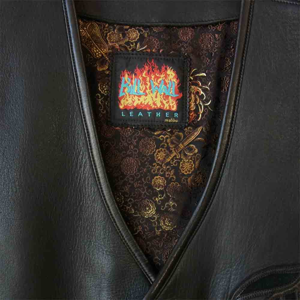 BILL WALL LEATHER ビルウォールレザー Bクラウンボタン マリブクロス スカル 裏地チャイナシルク レザー ベスト ブラック系【中古】
