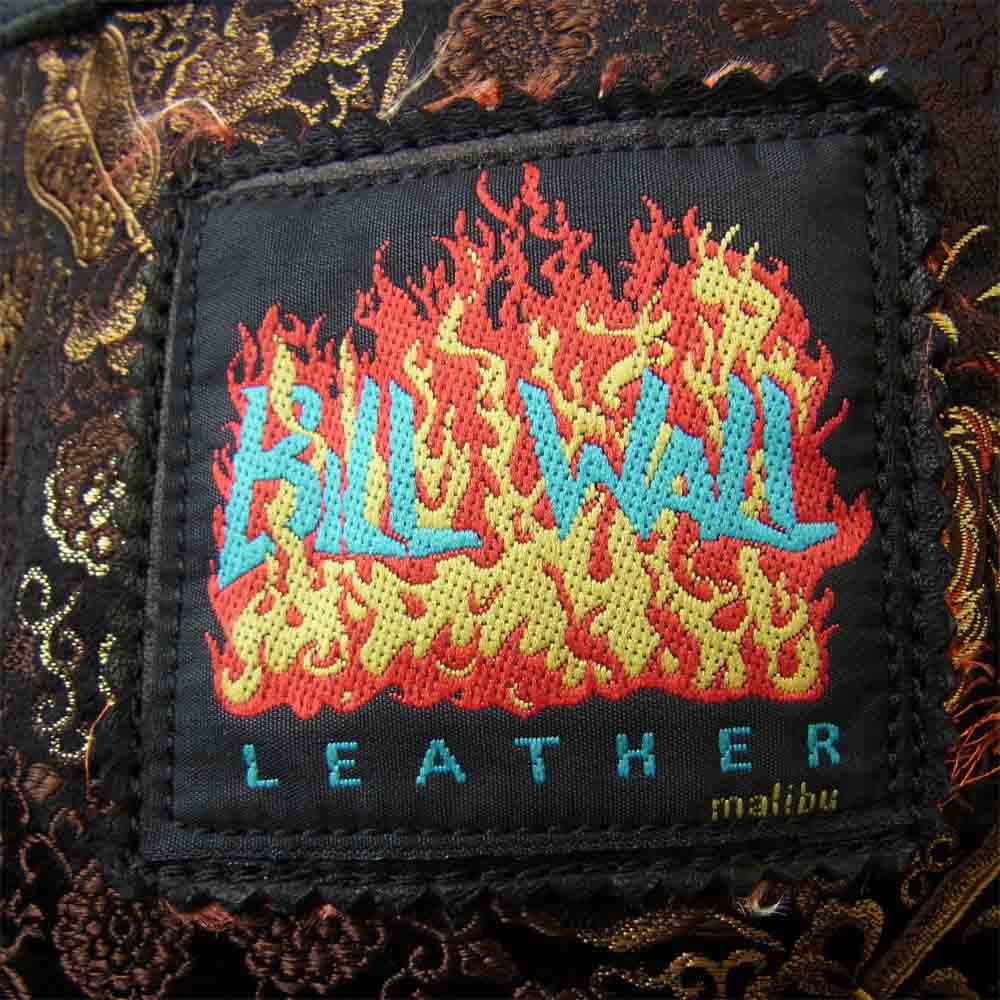 BILL WALL LEATHER ビルウォールレザー Bクラウンボタン マリブクロス スカル 裏地チャイナシルク レザー ベスト ブラック系【中古】