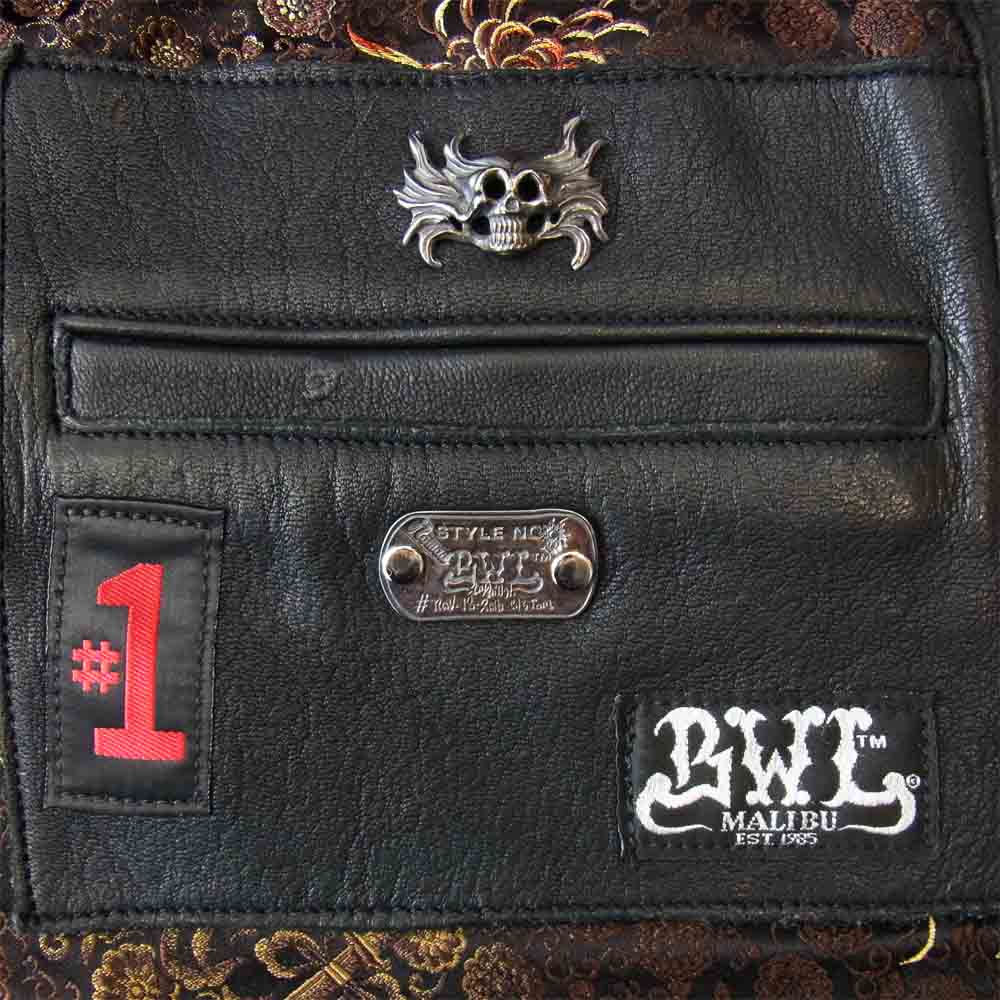 BILL WALL LEATHER ビルウォールレザー Bクラウンボタン マリブクロス スカル 裏地チャイナシルク レザー ベスト ブラック系【中古】