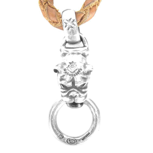 GABOR ガボール ギャラ付 ブルドッグ ヘッド ヌードル レザー カスタム ネックレス  ライトブラウン系【中古】