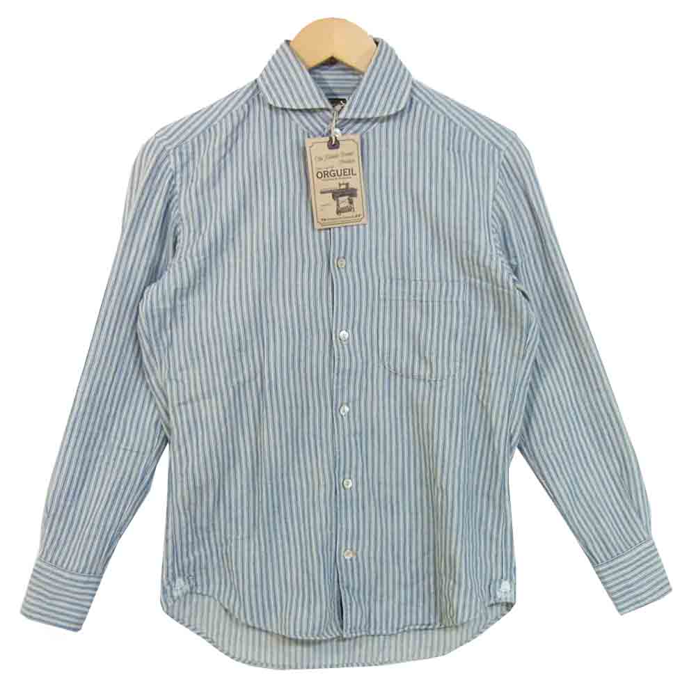ORGUEIL オルゲイユ OR-5002B Windsor Collar ウィンザーカラー ストライプ シャツ ブルー系 36【美品】【中古】