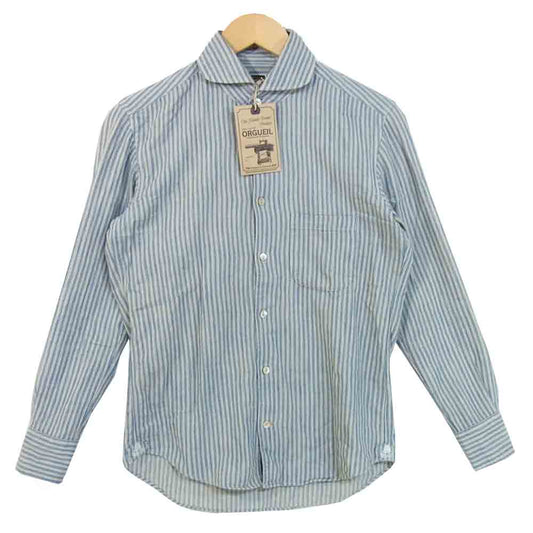 ORGUEIL オルゲイユ OR-5002B Windsor Collar ウィンザーカラー ストライプ シャツ ブルー系 36【美品】【中古】