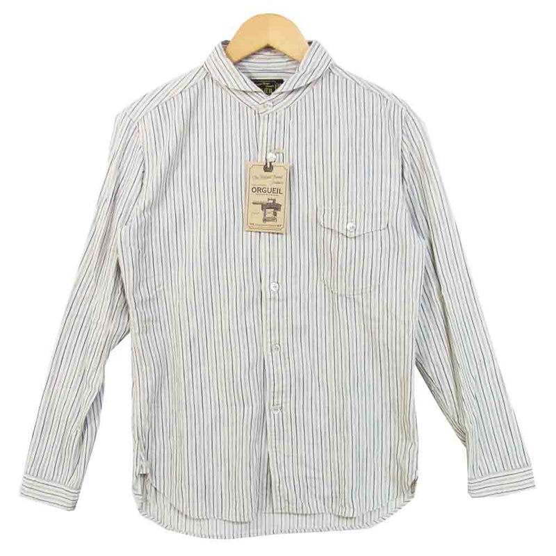 ORGUEIL オルゲイユ OR-5007E Shawl Collar Shirt ショールカラー ストライプ シャツ ブルー系 36【美品】【中古】