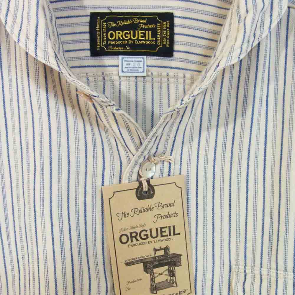 ORGUEIL オルゲイユ OR-5007E Shawl Collar Shirt ショールカラー ストライプ シャツ ブルー系 36【美品】【中古】