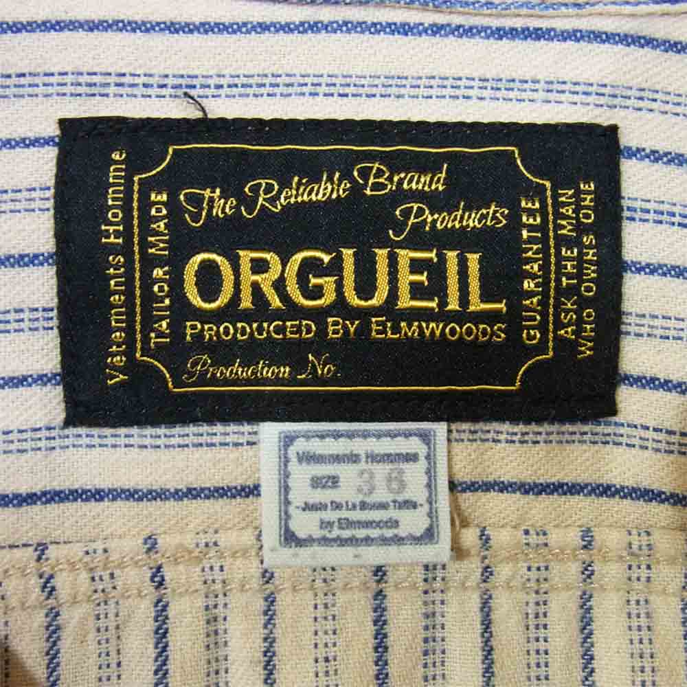 ORGUEIL オルゲイユ OR-5007E Shawl Collar Shirt ショールカラー ストライプ シャツ ブルー系 36【美品】【中古】