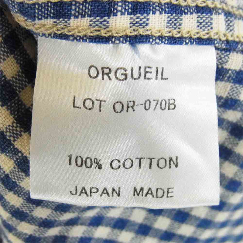 ORGUEIL オルゲイユ OR-070B Classic Work Shirt ギンガムチェック ワークシャツ ブルー系 38【美品】【中古】