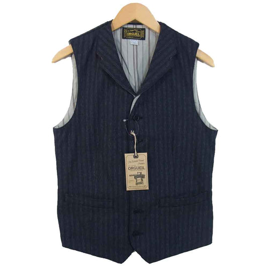 ORGUEIL オルゲイユ OR-4131A French Stripe Gilet フレンチ ストライプ ジレ ベスト ネイビー系 38【美品】【中古】
