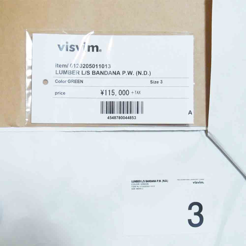 VISVIM ビズビム 0120205011013 lumber l/s bandana pw ランバー バンダナ シャツ グリーン系 3【新古品】【未使用】【中古】