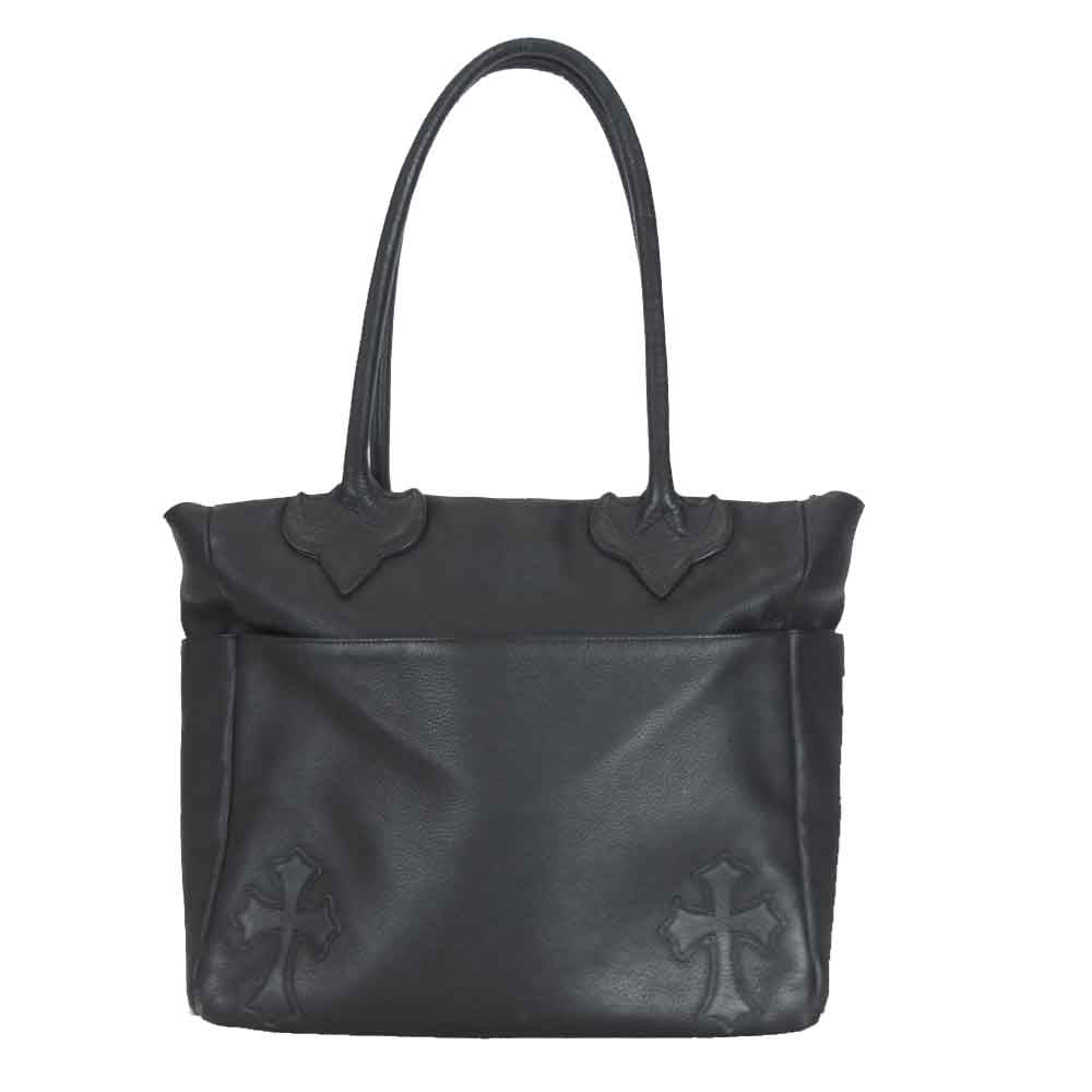 CHROME HEARTS クロムハーツ（原本無） TOTE 4POCKET クロスパッチ レザー トートバッグ ブラック系【中古】
