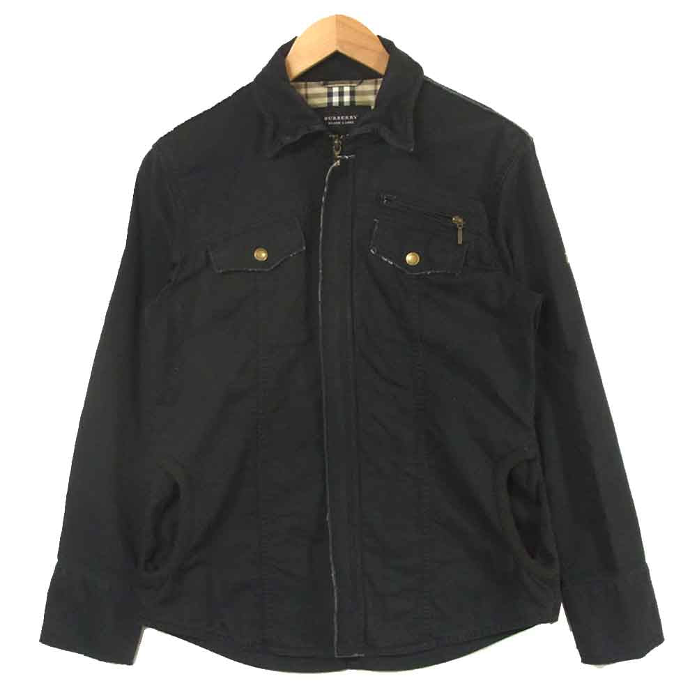 BURBERRY BLACK LABEL バーバリーブラックレーベル BMP63-304-09 ミリタリー シャツ ジャケット 襟ワイヤー ノバチェック ブラック系 M【中古】