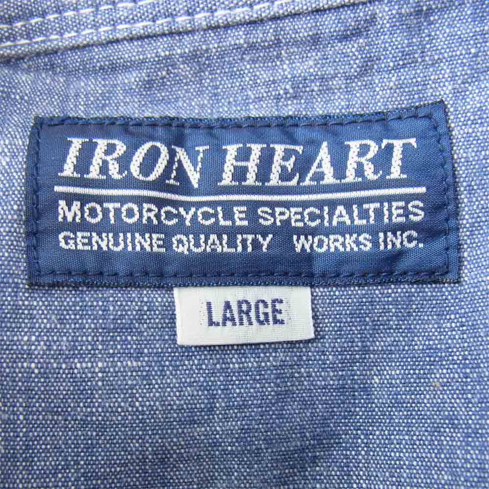 IRON HEART アイアンハート ヘビーセルヴィッジ  シャンブレー ウエスタン シャツ インディゴブルー系 L【中古】