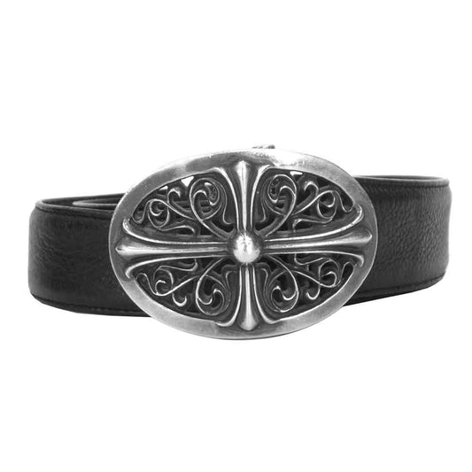 CHROME HEARTS クロムハーツ（原本無） クラシック オーバル クロス バックル レザー ベルト ブラック系 36【中古】