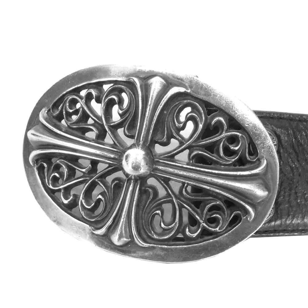 CHROME HEARTS クロムハーツ（原本無） クラシック オーバル クロス バックル レザー ベルト ブラック系 36【中古】