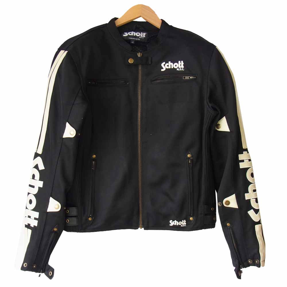 schott ショット パッド入り ナイロン レーシング ジャケット ブラック系 42【中古】
