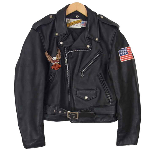 schott ショット 618 USA製 DOUBLE RIDERS ワッペン カスタム ダブル ライダース ジャケット ブラック系 42【中古】