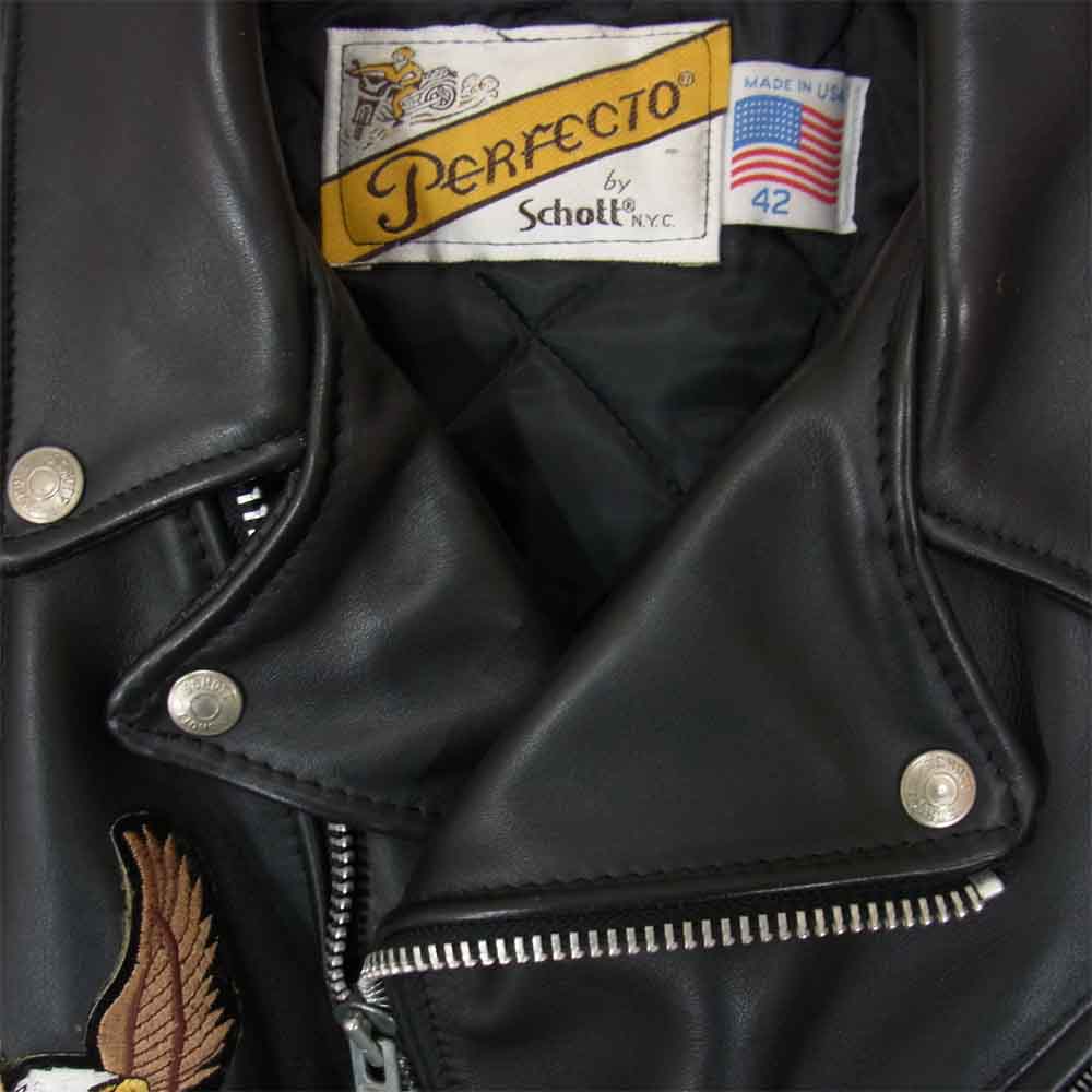 schott ショット 618 USA製 DOUBLE RIDERS ワッペン カスタム ダブル ライダース ジャケット ブラック系 42【中古】
