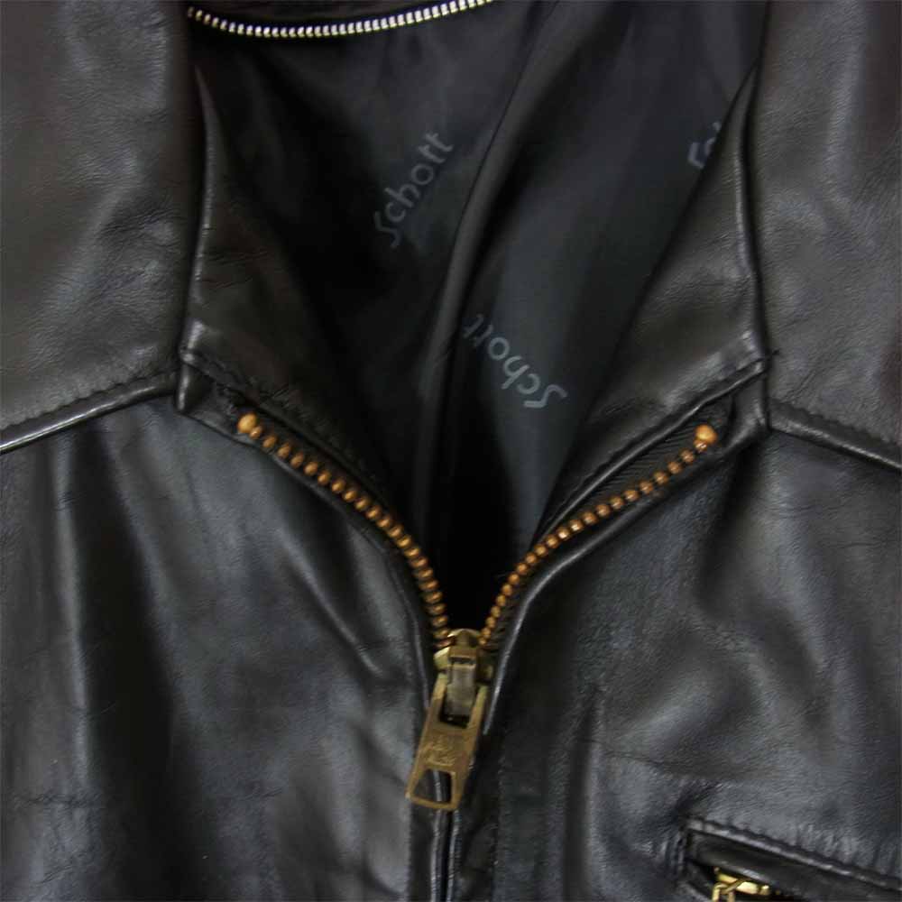 schott ショット AT101 USA製 襟付き シングル カウレザー ライダース ジャケット ブラック系 42【中古】