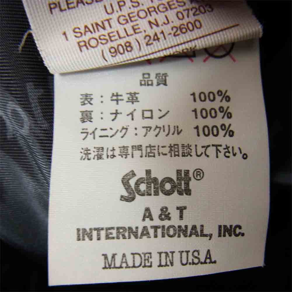 schott ショット AT101 USA製 襟付き シングル カウレザー ライダース ジャケット ブラック系 42【中古】