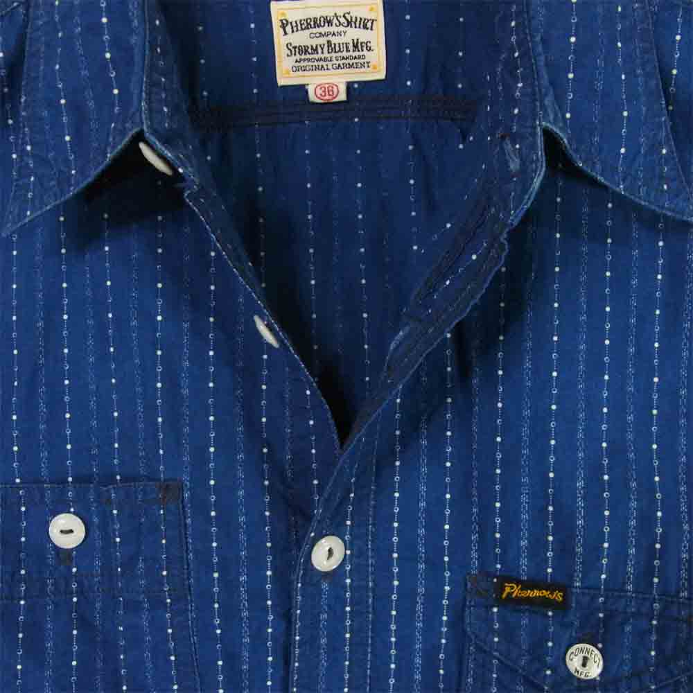 Pherrow's フェローズ WORK SHIRTS ワーク シャツ 長袖 コットン 日本製 ブルー系 36【中古】