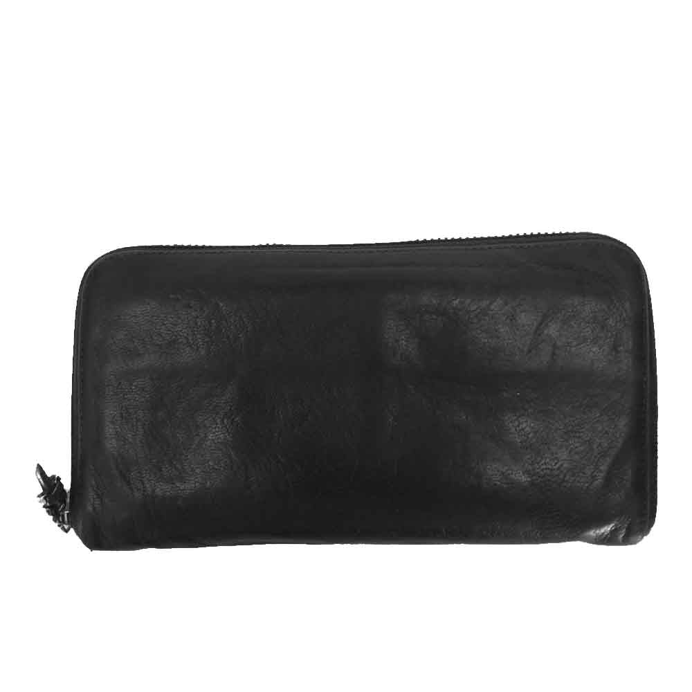 CHROME HEARTS クロムハーツ（原本無） REC F ZIP 3セメタリー クロス パッチ ラウンド ジップ ファスナー ウォレット ブラック系 横幅約20cm【中古】
