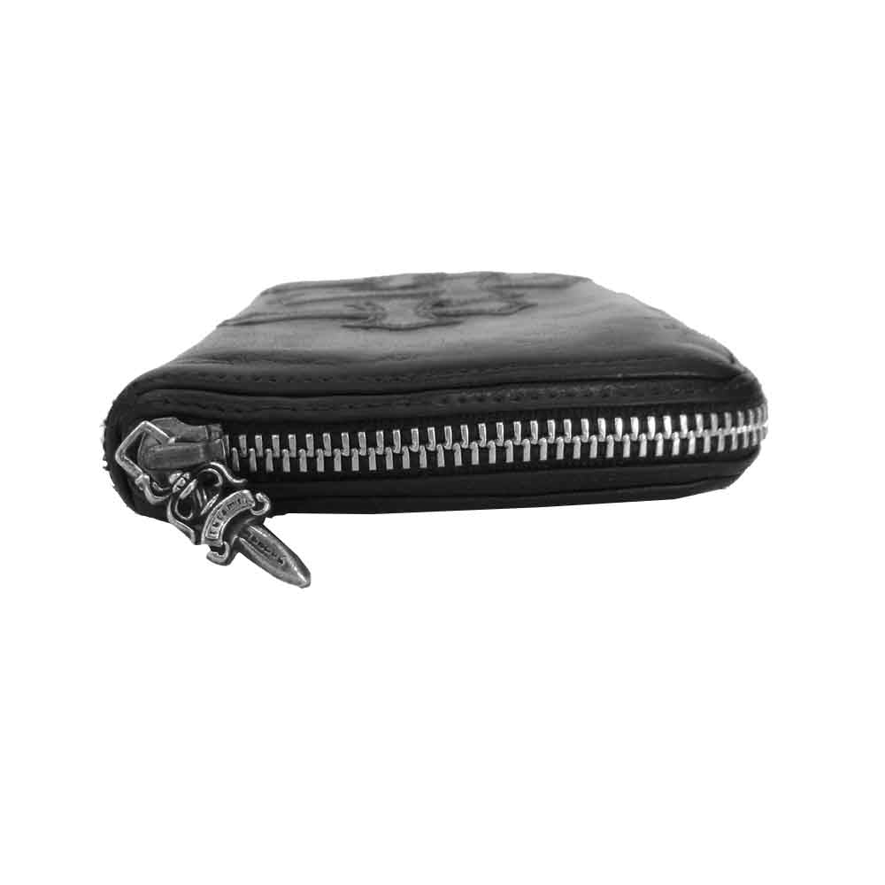 CHROME HEARTS クロムハーツ（原本無） REC F ZIP 3セメタリー クロス パッチ ラウンド ジップ ファスナー ウォレット ブラック系 横幅約20cm【中古】