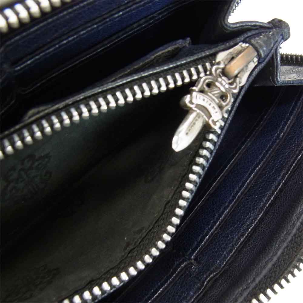 CHROME HEARTS クロムハーツ（原本無） REC F ZIP 3セメタリー クロス パッチ ラウンド ジップ ファスナー ウォレット ブラック系 横幅約20cm【中古】