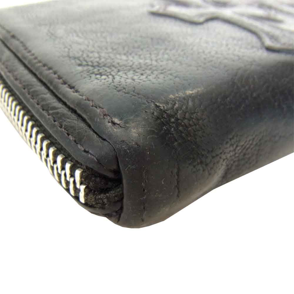 CHROME HEARTS クロムハーツ（原本無） REC F ZIP 3セメタリー クロス パッチ ラウンド ジップ ファスナー ウォレット ブラック系 横幅約20cm【中古】