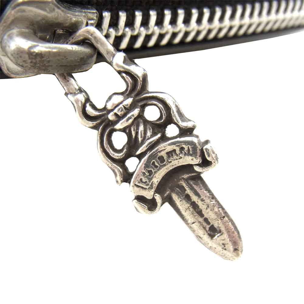 CHROME HEARTS クロムハーツ（原本無） REC F ZIP 3セメタリー クロス パッチ ラウンド ジップ ファスナー ウォレット ブラック系 横幅約20cm【中古】