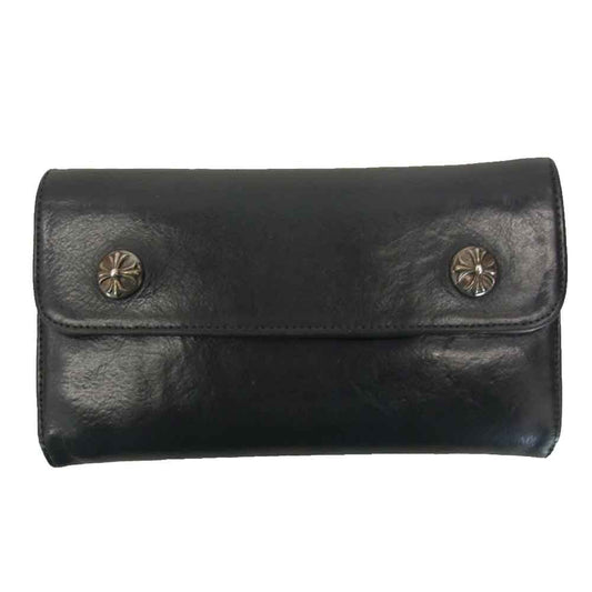CHROME HEARTS クロムハーツ（原本無） WAVE WALLET ウェーブ ウォレット クロス ボタン ブラック系 横幅約20cm【中古】