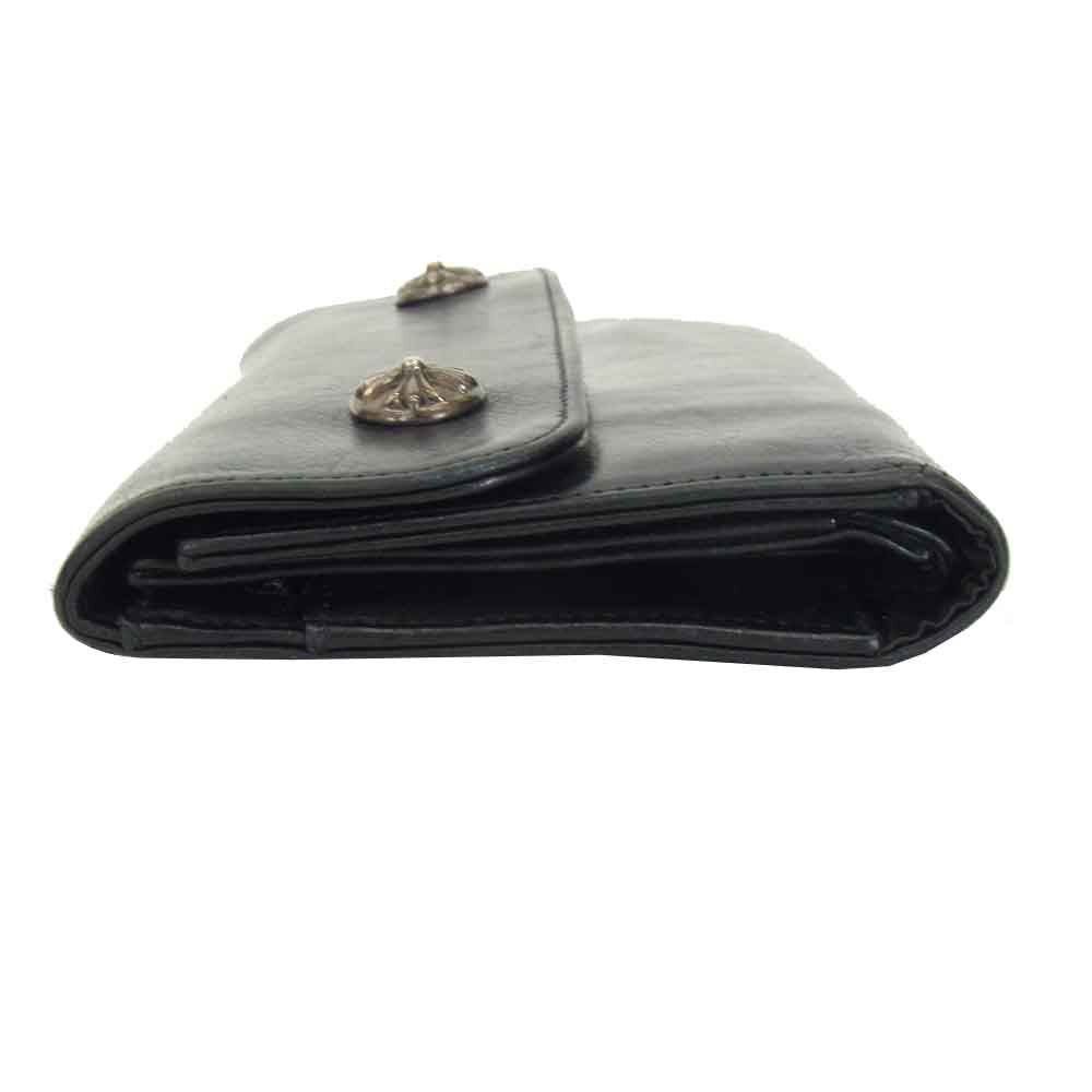CHROME HEARTS クロムハーツ（原本無） WAVE WALLET ウェーブ ウォレット クロス ボタン ブラック系 横幅約20cm【中古】