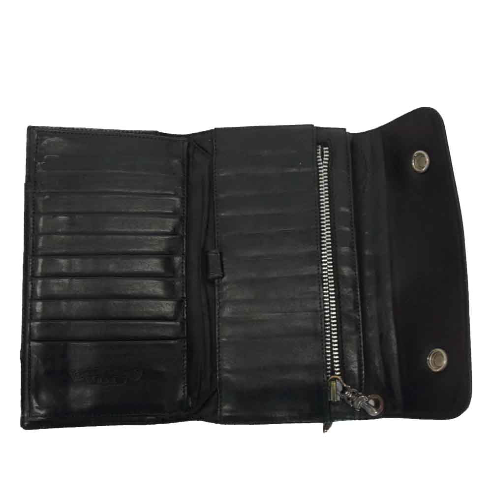 CHROME HEARTS クロムハーツ（原本無） WAVE WALLET ウェーブ ウォレット クロス ボタン ブラック系 横幅約20cm【中古】